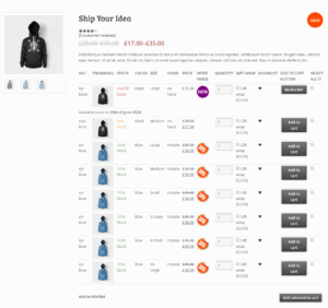 Woocommerce Variations To Table – Grid